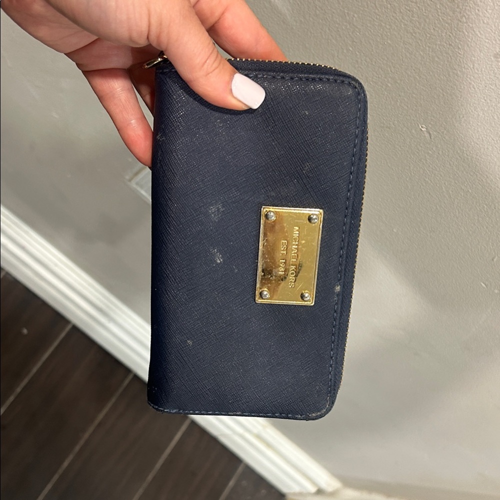 Michael Kors Dark Blue Wallet with Gold Accents